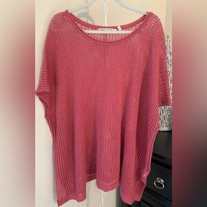 Soft Surroundings linen blend crocheted poncho sweater. Rose color. OSFM.